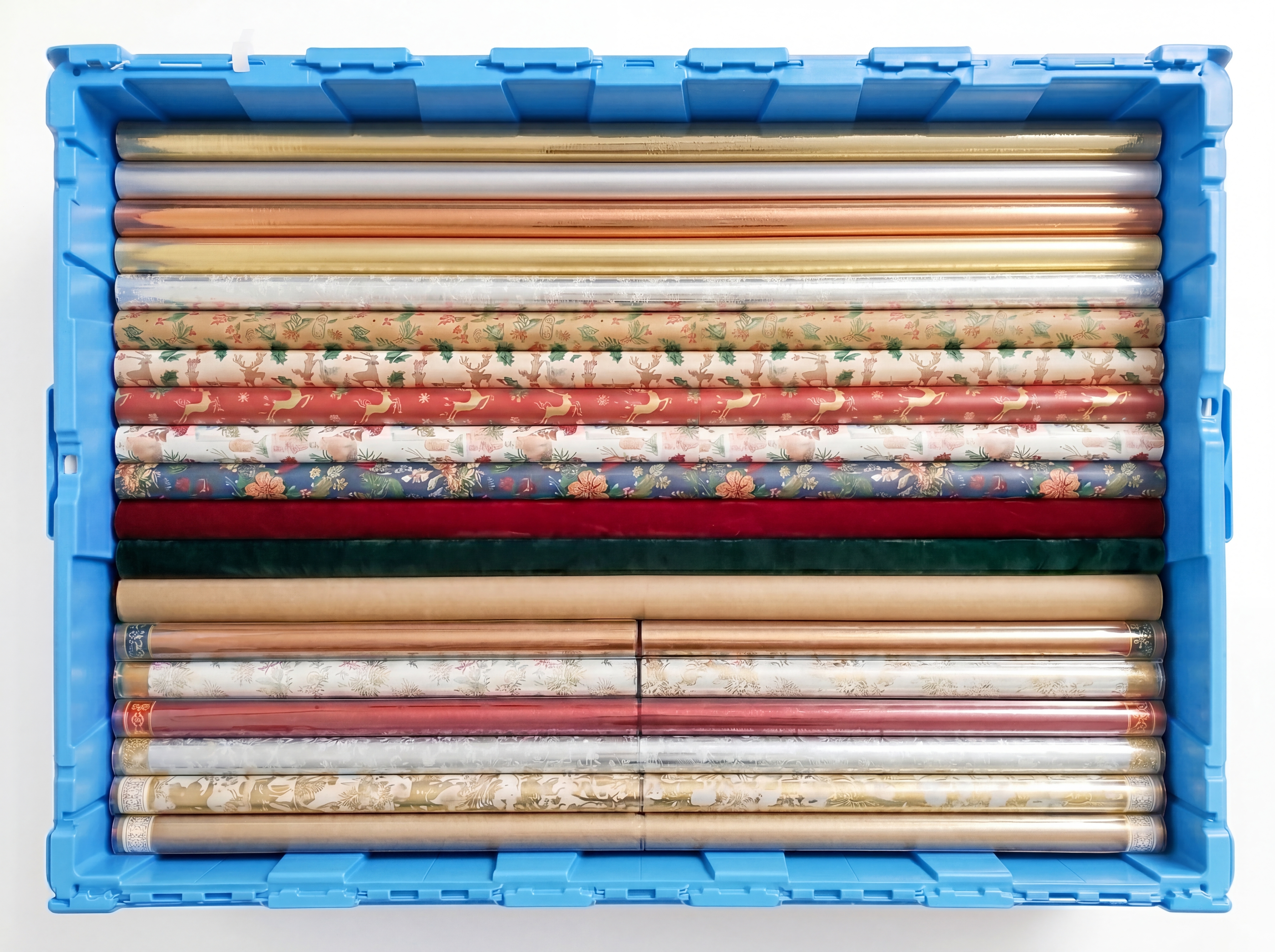 Wrapping papers stored in a large Fort Lox box
